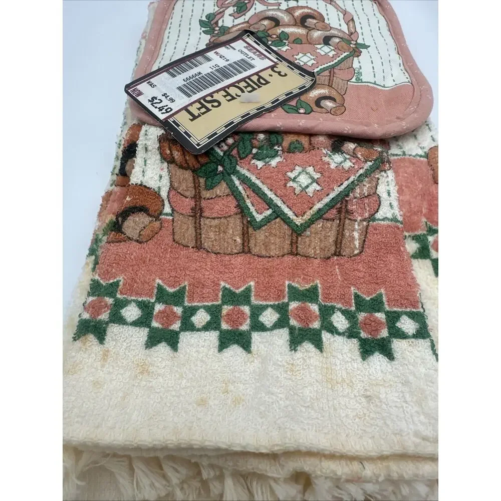 Vintage Mushroom Kitchen Towel Dish Cloth Pot Holder 3 Pc Set Royal Terry Sears